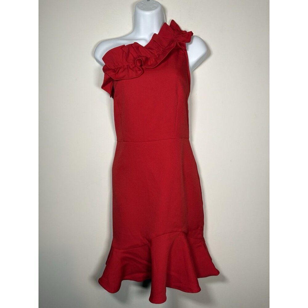 New TCEC Red One Shoulder Ruffle Dress‎ Size Large